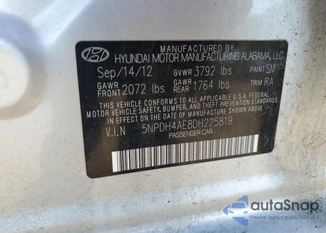 2013 Hyundai Elantra Gls from USA, damaged, VIN 5NPDH4AE8DH225819
